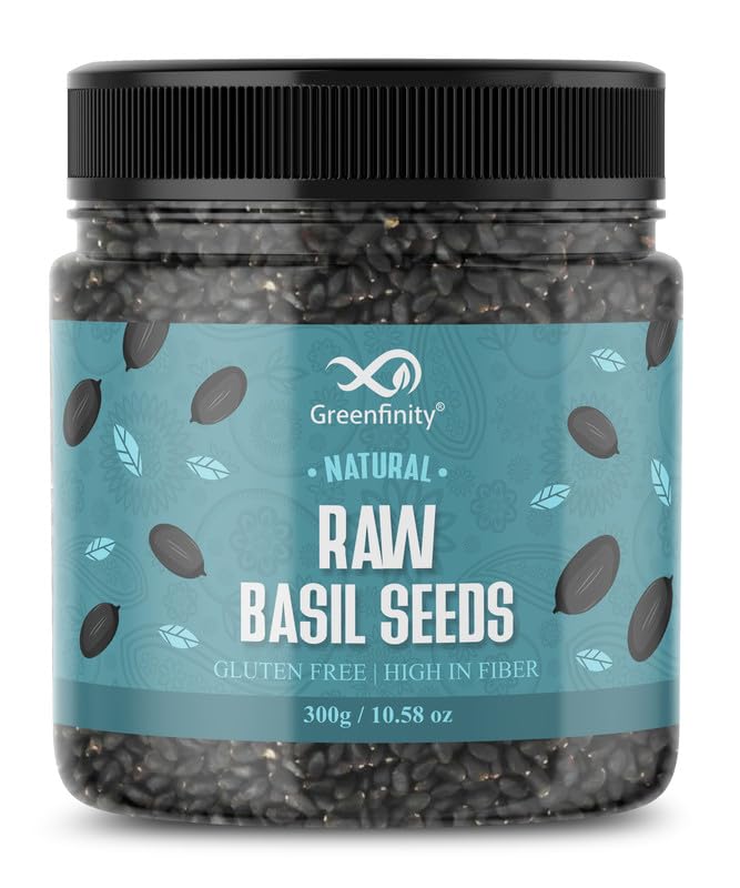 GreenFinity Healthy Basil Seeds | Rich in Omega-3, Dietary Fibre, and Antioxidant Seeds for Weight Management | Rich in Calcium, Protein & Fibre, Salads, Snacks, Smoothies Seeds Tukmaria (300g)