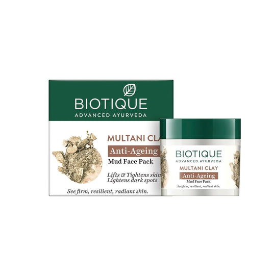 Biotique Multani Clay Anti-Ageing Mud Face Pack packaging on a white background