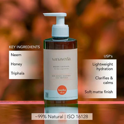 Vanaveda Kapha Body Lotion for Oily Skin | Lightweight Ayurvedic Moisturiser | Daily Body Care for Smooth, Non-Sticky Skin | 300ml