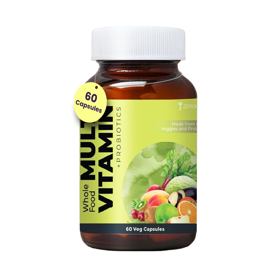 ZEROHARM Multivitamin+Probiotics for Men & Women | Plant-Based Daily Supplement with 25 Probiotic Strains | Boosts Immunity, Energy & Digestion | Whole Food Multivitamins & Minerals | 60 Veg Capsules