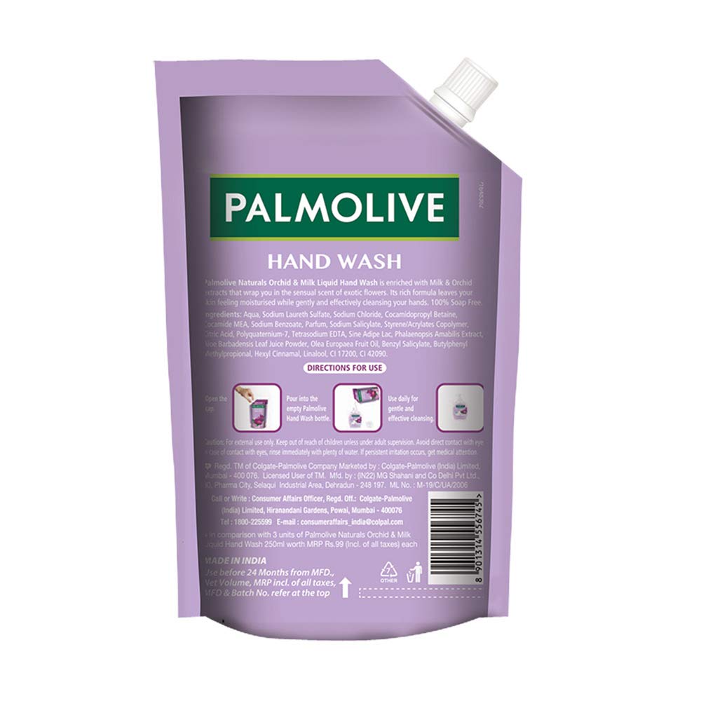 Palmolive Naturals Black Orchid & Milk Liquid Hand Wash, 750 ml Refill Pack | Delicate floral fragrance | Hydrating milky foam | Softens hands