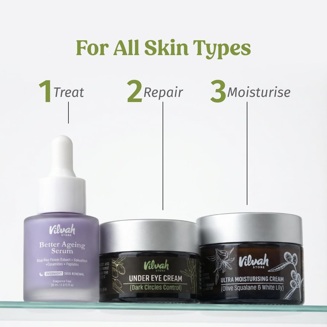 Vilvah Under Eye Cream | Reduces Dark Circles, Puffiness & Eye Bags | Hydrates, Smoothens Fine Lines & Firms Skin | Lightweight Cream for Tired Eyes | 20ml