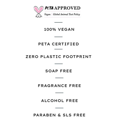 List of product features with PETA certification on a white background