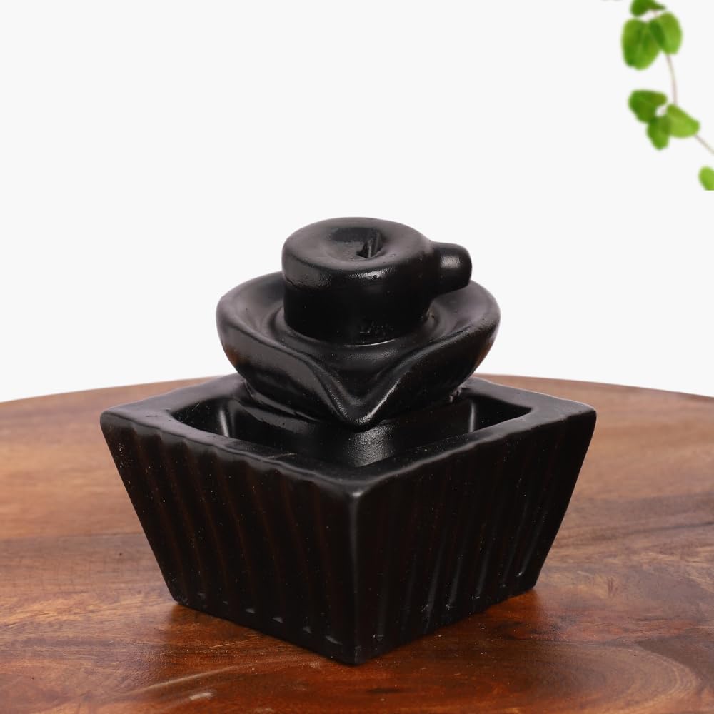 Black Shivling Idol Statue with 8 Incense Smoke Backflow Fountain Cone Incense Holder | for Table, Home Decorative Showpiece Item