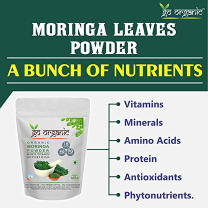 Go Organic Moringa Leaf Powder, 400 Gm | 100% Organic, Energy Boost, Multi-Vitamin, Antioxidants, Alkalizing