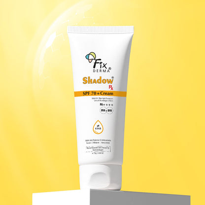 Fixderma Shadow Sunscreen SPF 70+ Cream PA++++ | Sunscreen for Dry Skin | Sunblock SPF 70 | Hybrid with UVA & UVB Filters, Antioxidants, IR Protection and Blue Light Protection - 75gm