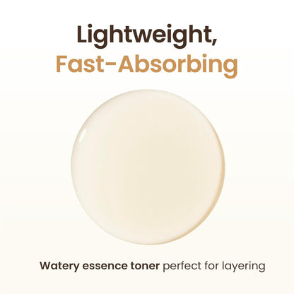 Round white toner product with text describing its features on a white background