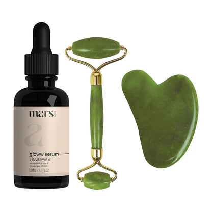 Mars by GHC Gloww Skin Serum & Jade Roller & Gua Sha Powered With Retinol, Hyaluronic Acid, Vitamin C & Natural Jade Stone, 30 ml (Combo Pack)