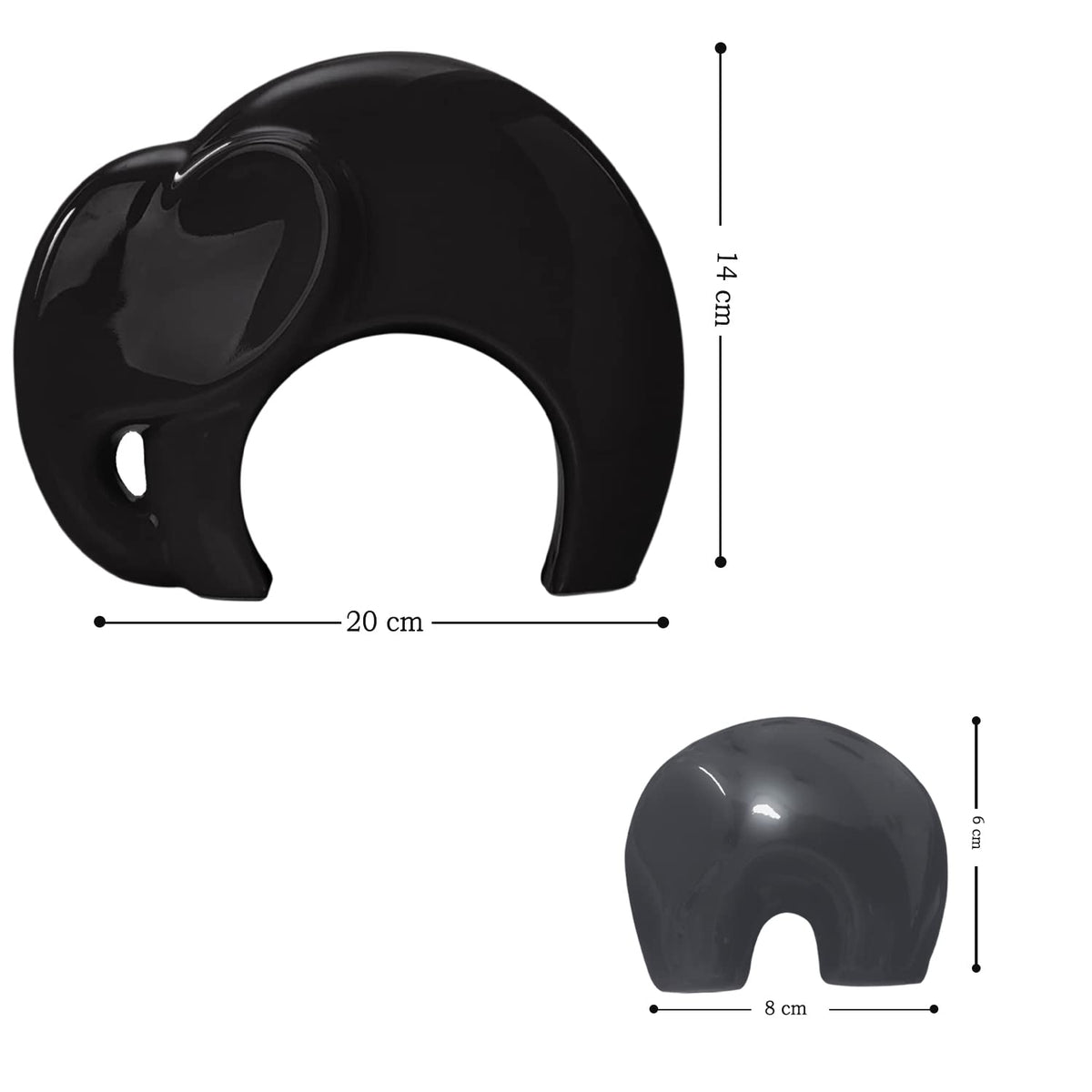 Home Décor Lucky Charm Elephant Mother & Child | Piano Finish Ceramic Figures - (Set of 2 Piece, Black and Grey)