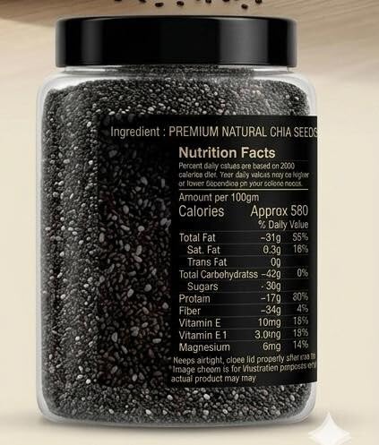 WELMORA Premium Raw Chia Seeds – (Weight-100gm) 100% Natural & Organic Superfood | High in Omega-3, Fiber & Protein | Best for Weight Management, Smoothies & Breakfast Pudding