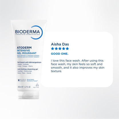 Bioderma Atoderm Intensive Gel Mousse with customer review on a white background