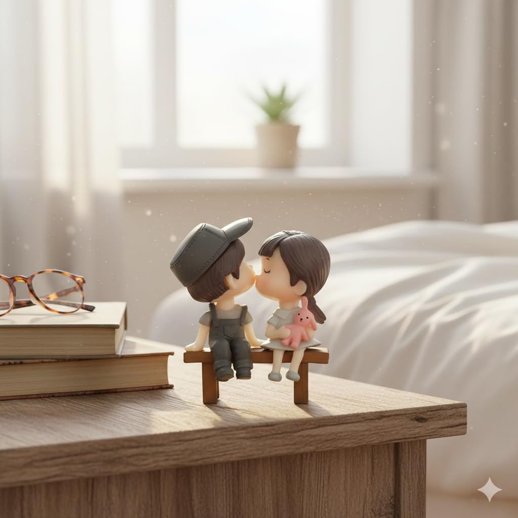 eCraftIndia Love Kissing Couple Showpiece Romantic Miniature Statue Home Decor Valentine Gift For Girlfriend Boyfriend Husband Wife Her Him | Zuzy Almond Chocolates Gift Box