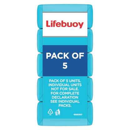 LIFEBUOY Ice Bath Soap Combo Pack of 5, 125g each, for Rapid Heat Relief, with Menthol and Cool Sense Actives, Refreshing Fragrance, Designed for Indian Summer, for Men and Women