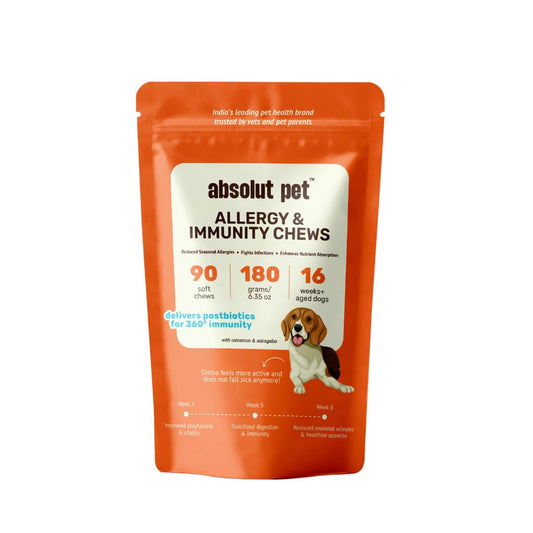 Absolut Pet Postbiotic Immunity Dog Chews, Allergy & Recovery | 90 Chews | Postbiotic chews that strengthen immunity, reduce allergies, aid recovery & improve nutrient absorption in dogs.