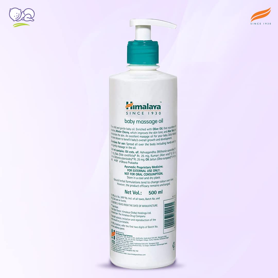 Himalaya baby massage oil bottle on a light purple background