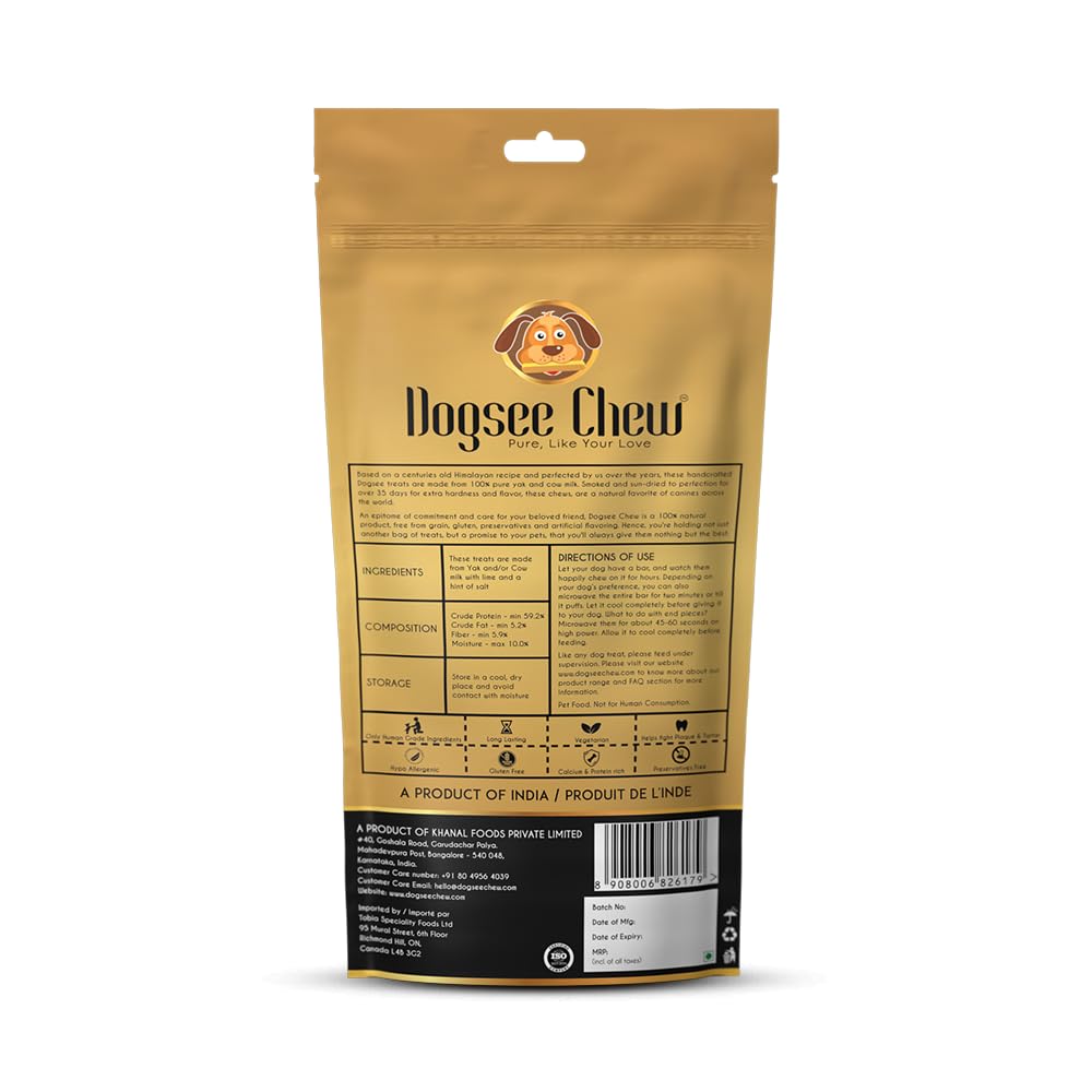 Dogsee Chew Bars, 100% Natural Himalayan Cheese Based Dental Chews for Dogs (Large Bars Pack of 1)