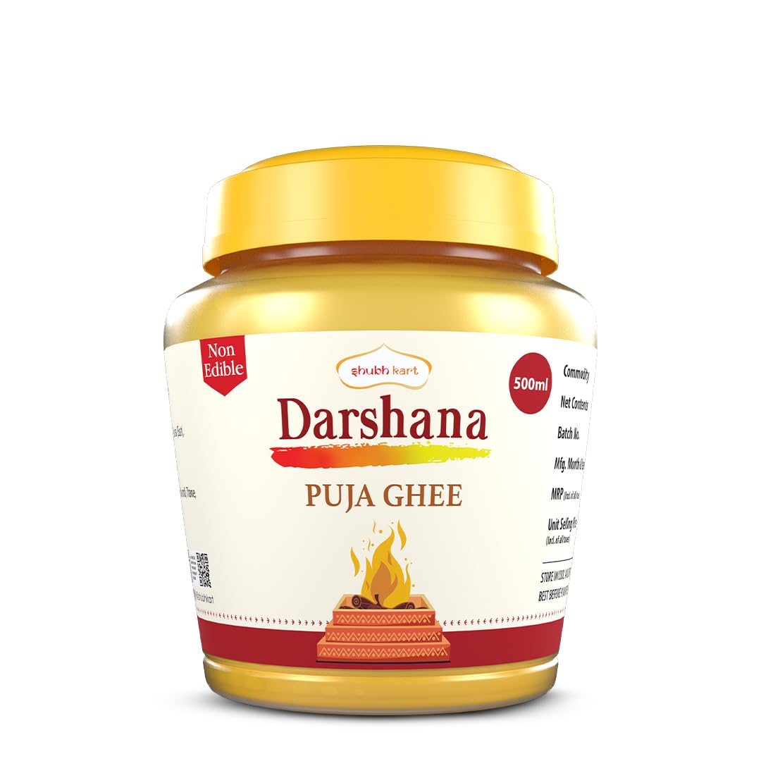 Shubhkart Darshana Puja Ghee - 500 ml for Daily Puja, Festivals| Puja Deepam Oil (Ghee for Pooja) Puja Ghee for Diya or lamp and Wicks or Batti | Rich in Aroma | Non-Edible