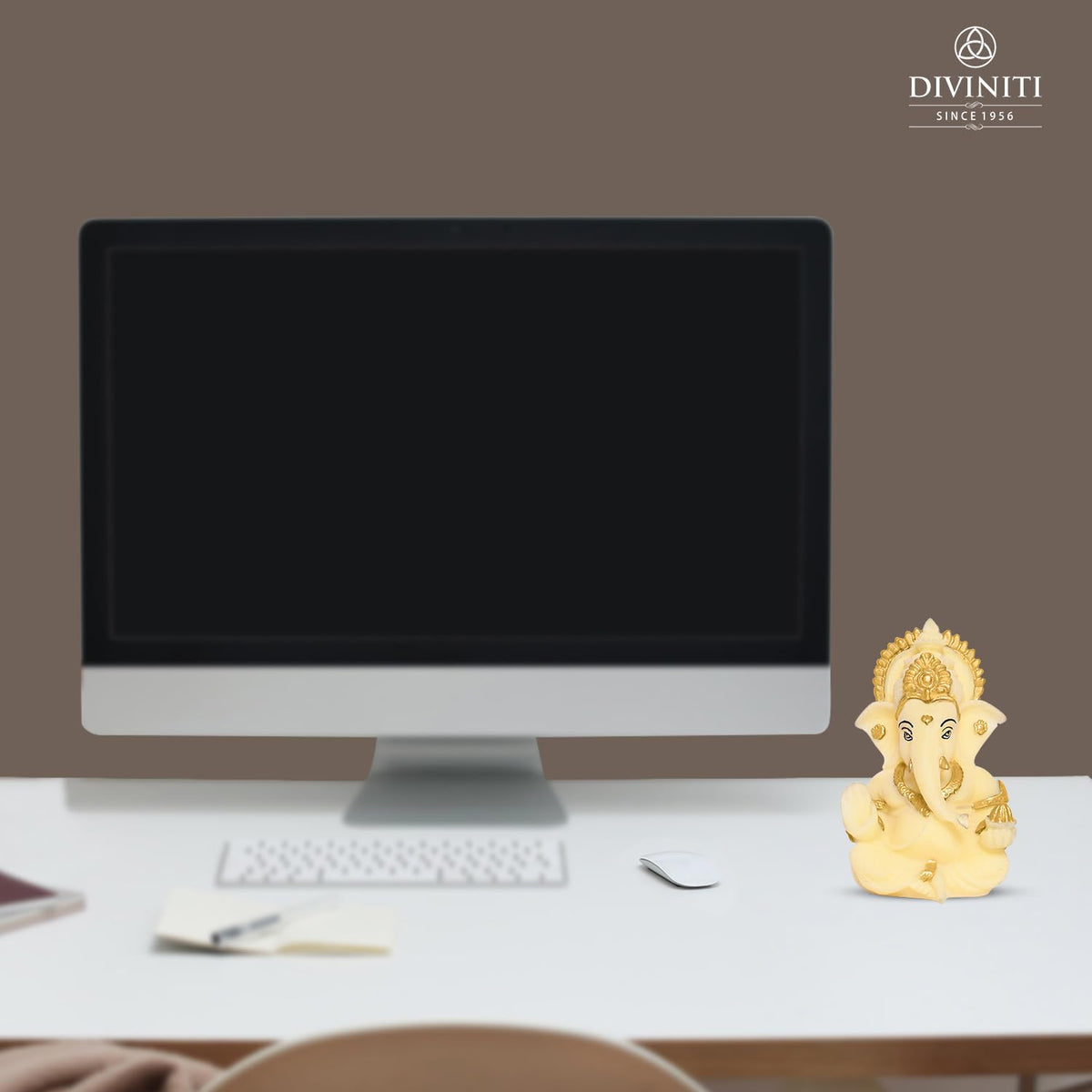 24K Gold Plated Resin Lord Ganesha Idol for Car Dashboard, Tabletop|Ganesh Statue for Good Luck and Success|Ganpati Murti for Home Decor Mandir, Office Desk Puja Gift Lime Yellow (8.4x4.2cm)
