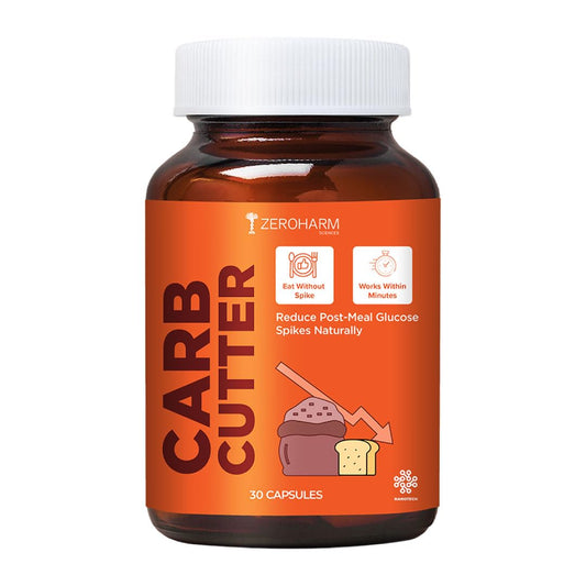 ZEROHARM Carb Cutter With Mulberry Leaf Extract, Berberine, Fenugreek, Lemon & Cinnamon for Post-Meal Glucose & Metabolism Support - Plant-based Support for Men,Women - 30 Capsules