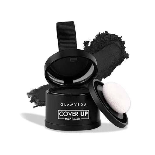 Glamveda Cover-Up Hair Powder Black | Instantly Covers Grey Roots, Bald Spots & Thinning Hair | Hairline Filler for Fuller & Denser Looking Hair | Highly Pigmented Matte Finish | Long-Lasting Coverage | 4g