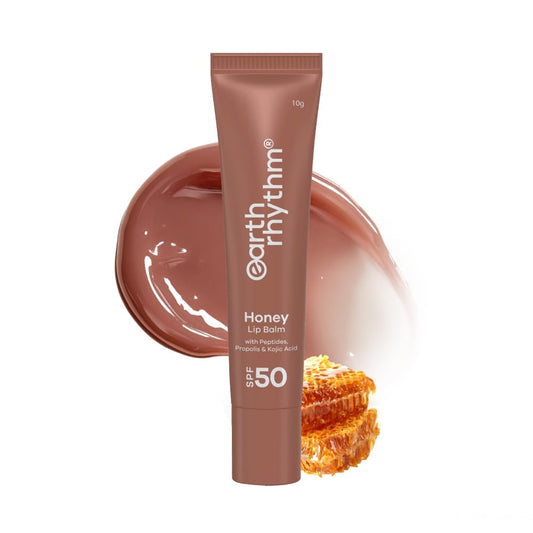 Earth Rhythm Honey Lip Balm SPF 50 Brightens Lips with Propolis, Peptides & Kojic Acid - Hazelnut