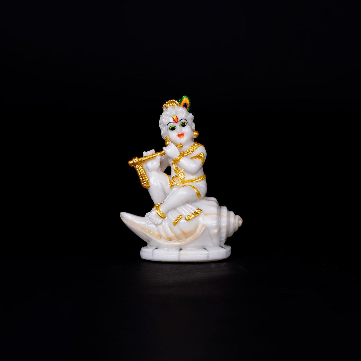 Sacred Needs Marble Dust Shankh Krishna Idol – 11.68 cm – Decorative Murti for Pooja Room, Home Temple & Gift Purpose