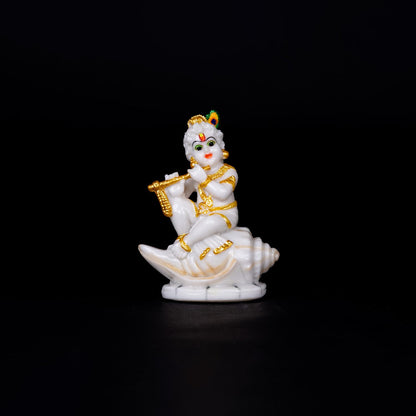 Sacred Needs Marble Dust Shankh Krishna Idol – 11.68 cm – Decorative Murti for Pooja Room, Home Temple & Gift Purpose