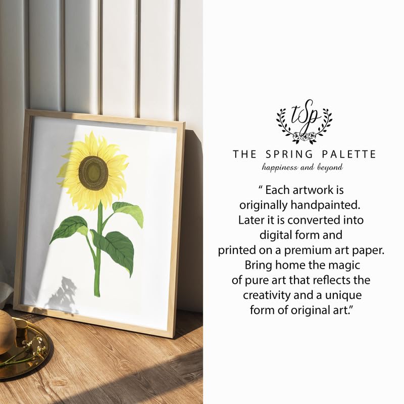 Sunflower Botanical Wall Painting| Modern Art Painting for Living Room Bed Room and Office | 11 x 14 inches (Natural Frame)