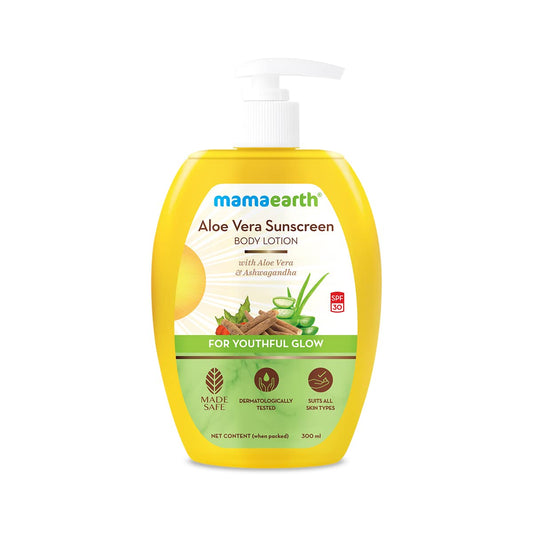 Mamaearth Aloe Vera Sunscreen For Normal Skin Type Body Lotion Spf 30 - With Aloe Vera & Ashwagandha For A Youthful Glow - 300 Ml