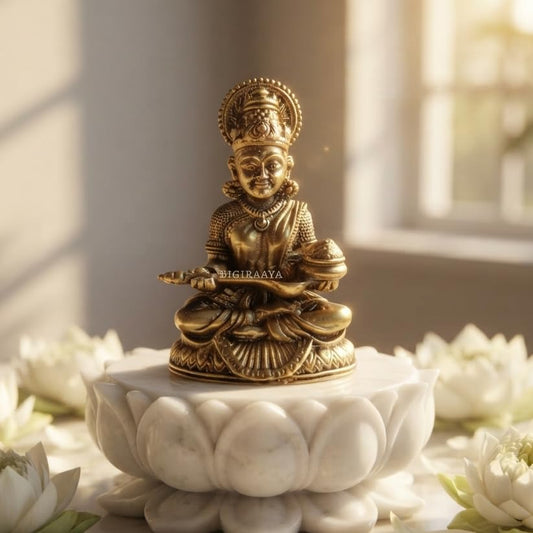 BIGIRAAYA Annapurna Brass Idol – 100% Pure Brass | Handcrafted Bombay Wax Sculpture | Lightweight & Premium Finish | Sacred Pooja Gift for Home Temple & Festive Decor – 6cm (50 Grams)