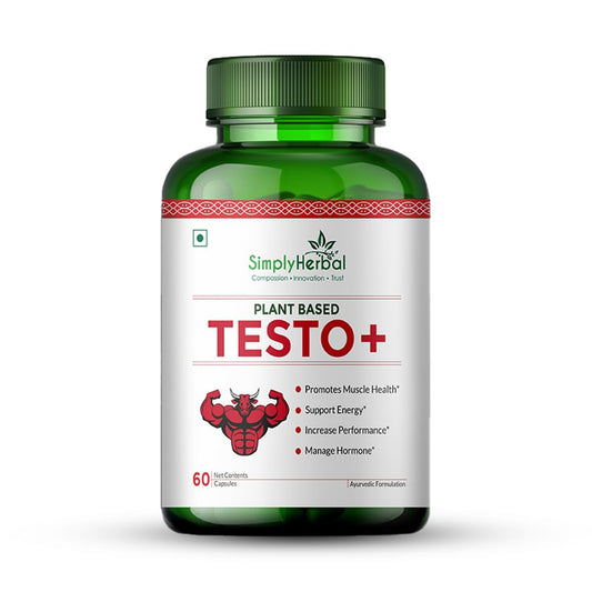 Simply Herbal Testo+ Supplement for Men With Kaunch Beej & Ashwagandha, Testo Booster Supplement, Boost Muscles Growth & Energy, Increase Athletic Performance, Natural Herbs (60 Veg Capsules)