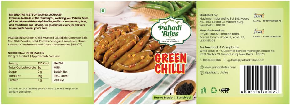 Pahadi Tales Green Chilli Pickle 200g | Hari Mirch ka Achar in Mustard Oil | Spicy Sundried Homemade Pahadi Achaar | Mirchi Pickle | Ghar Ka Achar | Made in Jammu & Kashmir