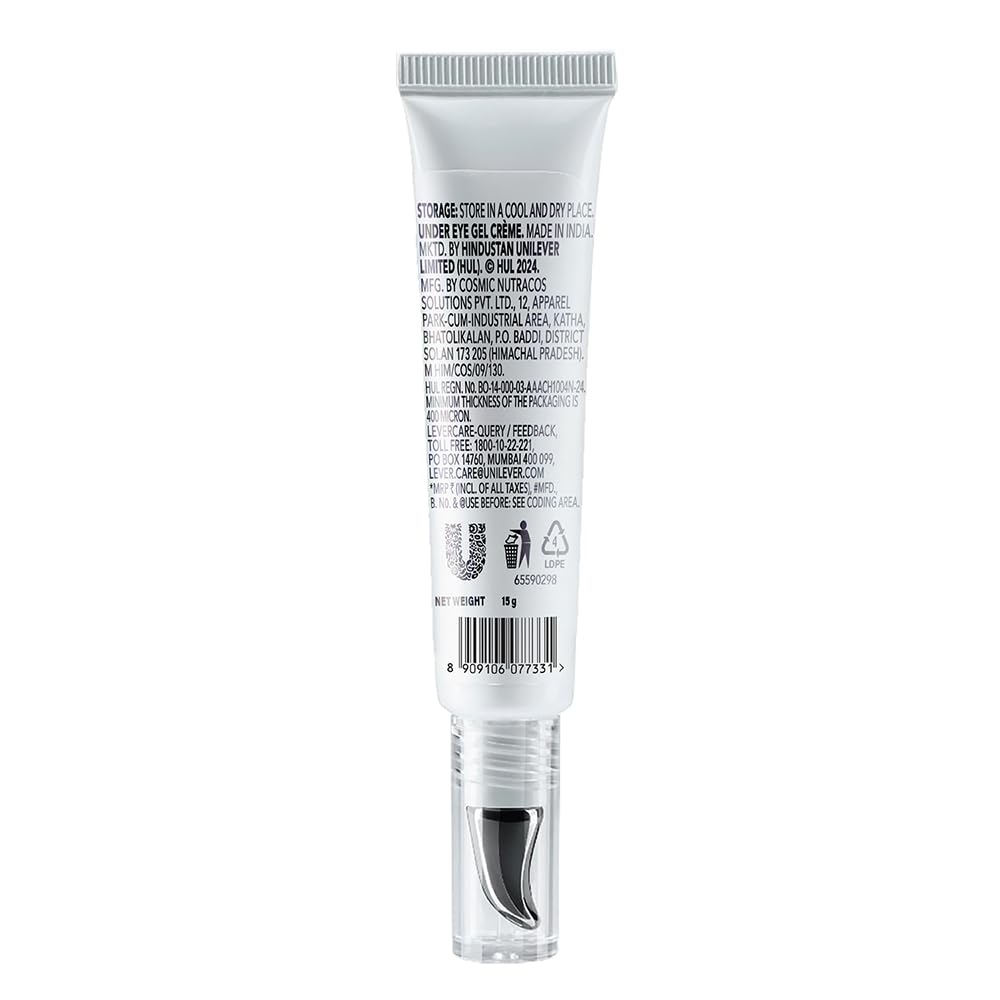 White eye gel tube with black text on a white background