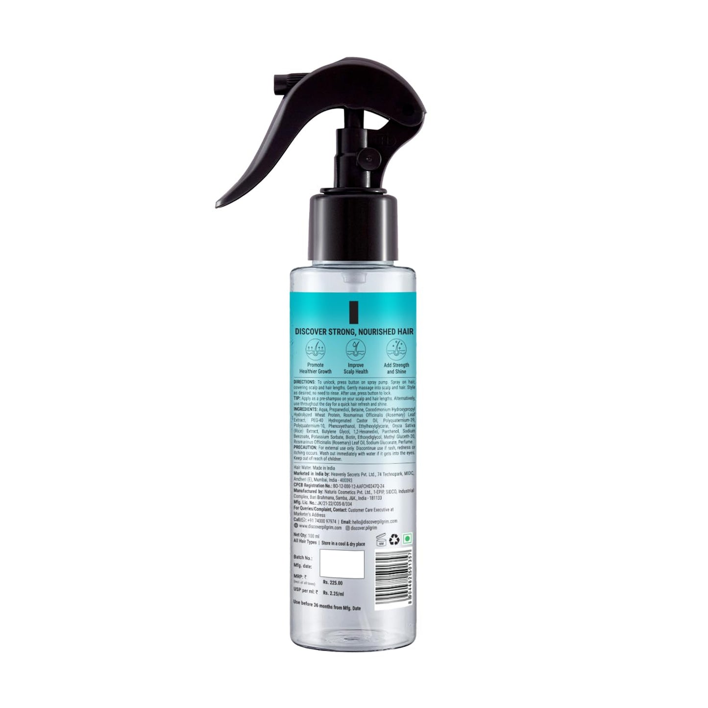 Pilgrim Korean Black Rice and Rosemary Water Spray With Biotin for Hair Growth 100ml | Hair Spray for Regrowth | Thicker & Stronger Hair | Sulphate & Paraben Free I For Women & Men