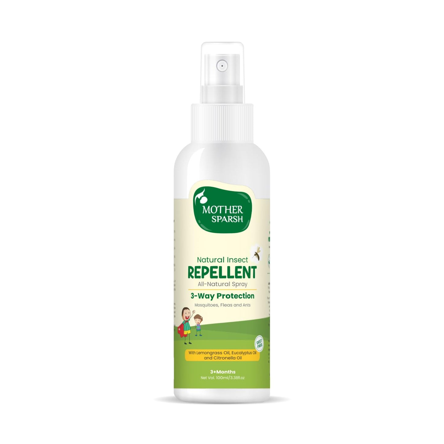 Mother Sparsh Natural Insect Repellent Spray For Babies | With Citronella, Eucalyptus & Lemongrass Oil | 100% Protection from Mosquitoes, Fleas and Ants- 100ml