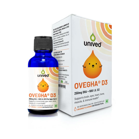 Zephivo Unived Ovegha D3 Kids, Vegan Algae Omega-3 DHA with Plant-Based Vitamin D3, 250mg DHA & 600 I.U. D3, Liquid Dropper, Natural Orange Flavour, 30 servings
