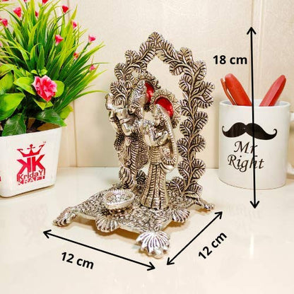 KridayKraft Metal Radha Krishna Idol Statue with Silver Antique Finish so Looks Very Beautiful and use for the Purpose of Worship and Decorative for Home,Office&Table Gift for Birthday