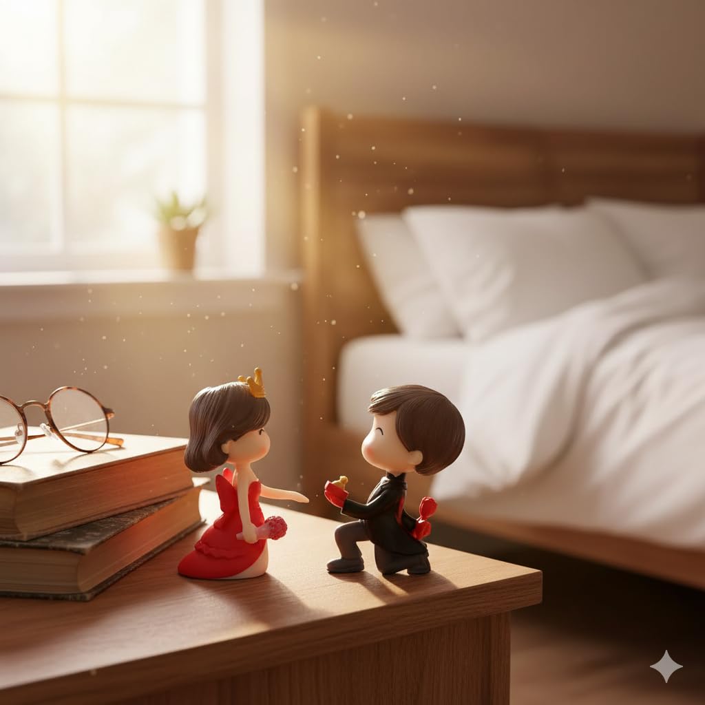 eCraftIndia Cute Couple Statue Boy Proposing Girl Miniature Showpiece Zuzy Almond Chocolates Gift Box | Valentine Gift For Girlfriend Boyfriend Husband Wife Her Him