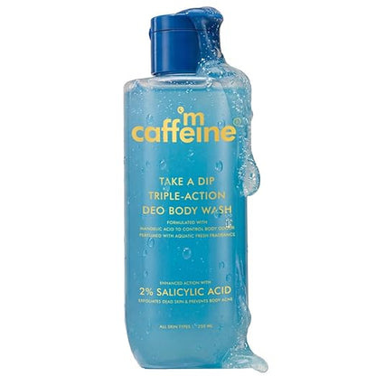 mCaffeine 2% Salicylic acid , 3-in-1 Perfume Body Wash - Odour Control, & Long Lasting Aqua Fresh Fragrance | Exfoliates & Smoothens Skin | Prevents Body Acne | Mandelic Acid | For Men & Women (250 ml)
