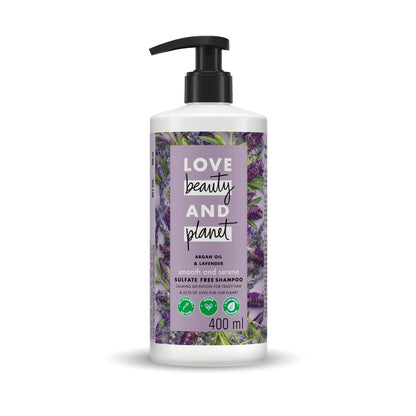 Shampoo bottle with lavender design on a white background
