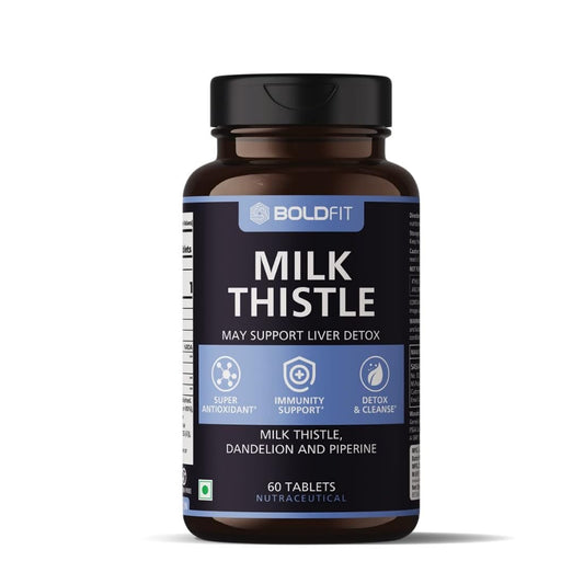 Boldfit Milk Thistle Fatty Liver Support Supplement with Silymarin Piperine and Dandelion Liver Detox Tablets Supports Liver Health Cleanse and Daily Wellness for Men and Women - 60 Vegetarian Tablets