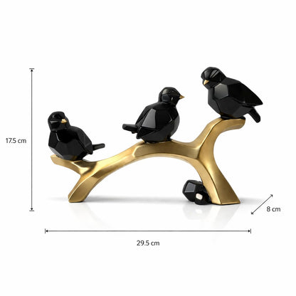 Artistic Geometric Bird Figurine on Branch for Home & Office Décor | Contemporary Black & Gold Sculptural Showpiece for Living Room, Shelf & Console Styling (29.5 cm)