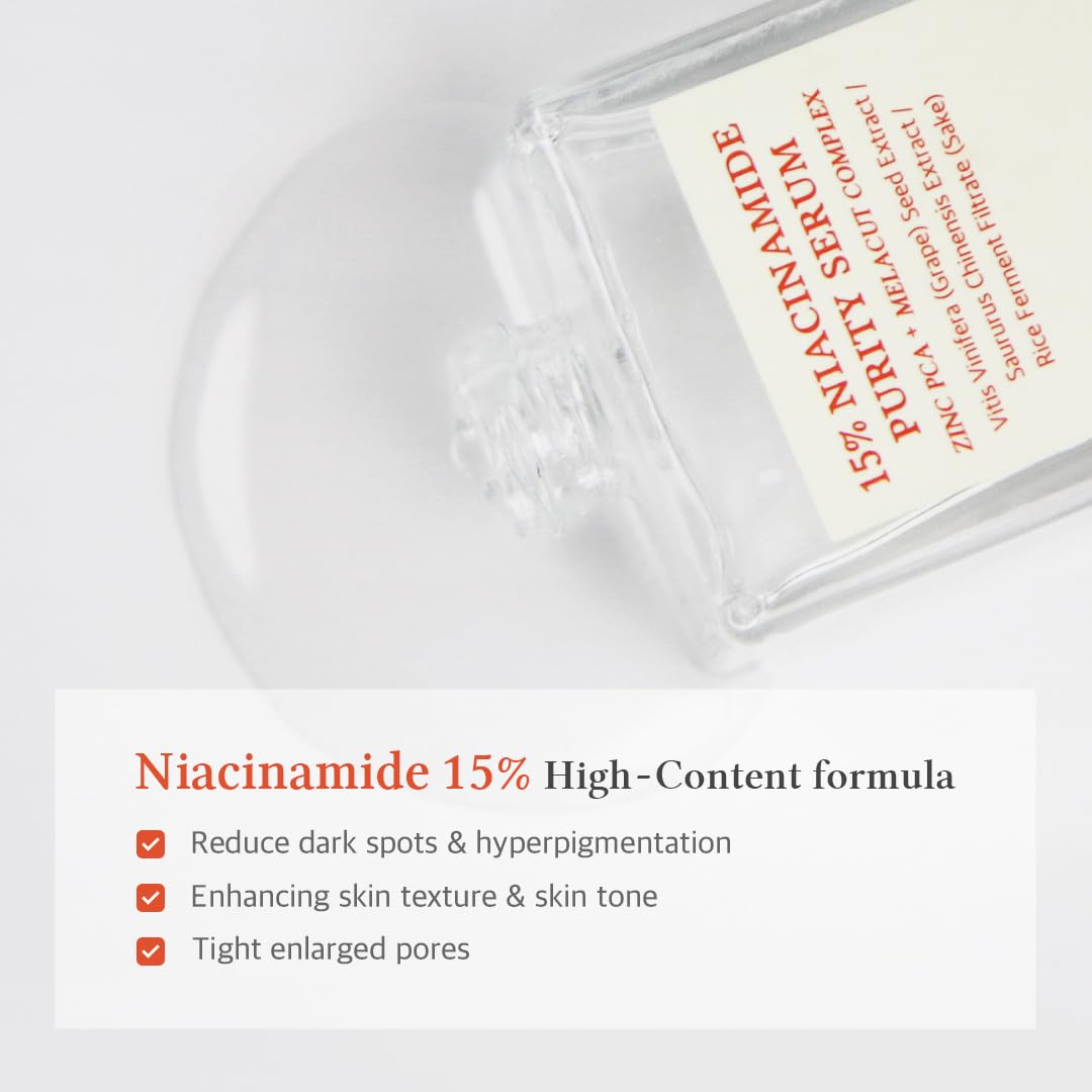 Niacinamide 15% serum bottle with label on a white background