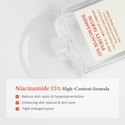 Niacinamide 15% serum bottle with label on a white background