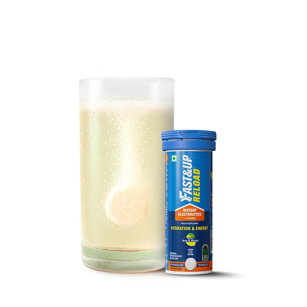 Fast&Up Reload (2.5 Litres) Low Sugar energy drink for Instant Hydration - 10 Effervescent Tablets with 5 Essential Electrolytes + Added Vitamins- Certified Electrolytes Drink - Lime and Lemon flavour