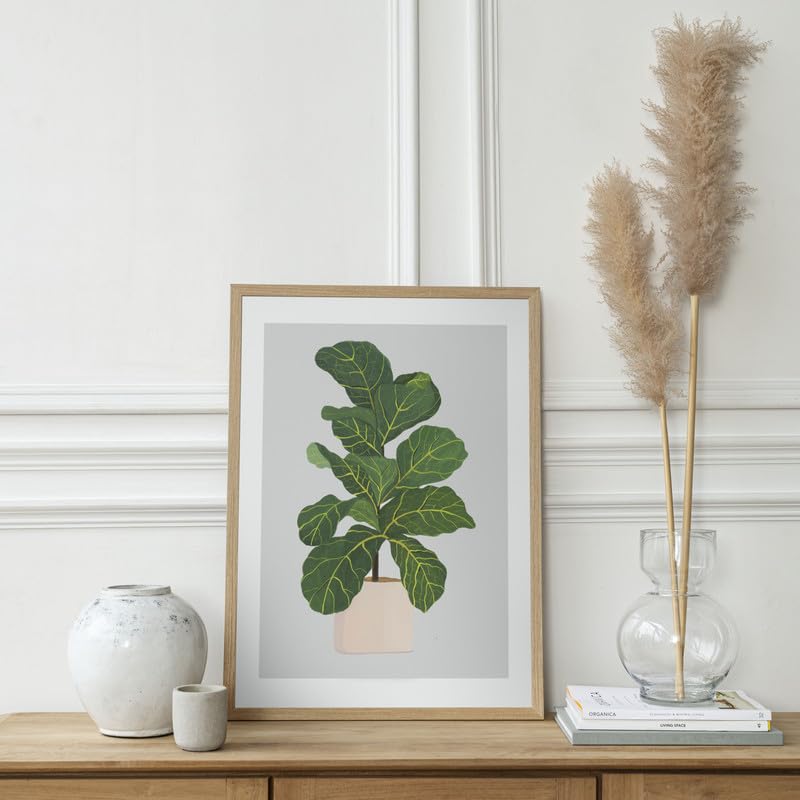 Fiddle Fig Botanical Wall Painting| Modern Art Painting for Living Room Bed Room and Office | 11 x 14 inches (Natural Frame)