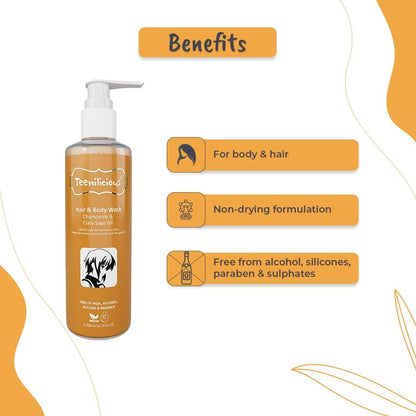Teenilicious Hair & Body Wash With Chamomile & Clary Sage Oil | Body Wash For Men & Women | Free From Alcohol, Silicones, Paraben & Sulphates | All Skin & Hair Type - 200ml