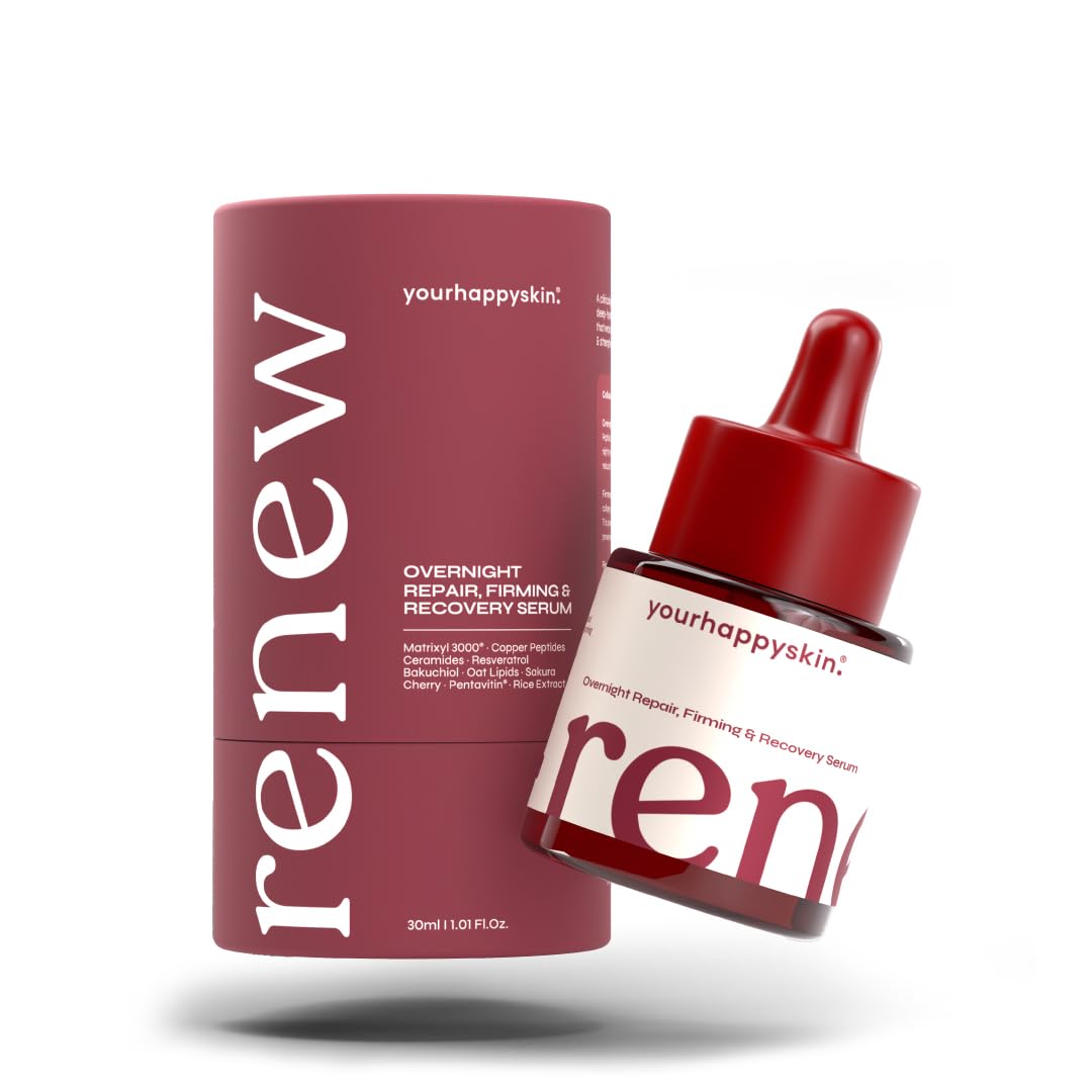 Renew Night Face Serum | Copper Peptide, Bakuchiol (Retinol Alternative), Hyaluronic Acid & Fermented Rice Extract | Wrinkle & Cellular Repair, Firmness & Hydration | Men & Women | 30 Ml