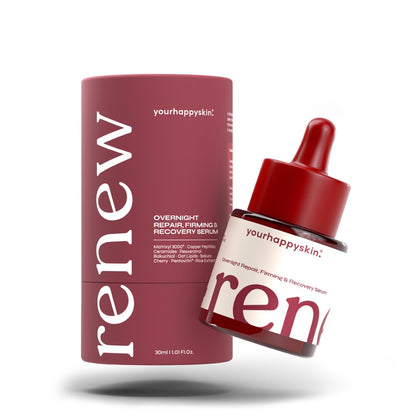 Renew Night Face Serum | Copper Peptide, Bakuchiol (Retinol Alternative), Hyaluronic Acid & Fermented Rice Extract | Wrinkle & Cellular Repair, Firmness & Hydration | Men & Women | 30 Ml