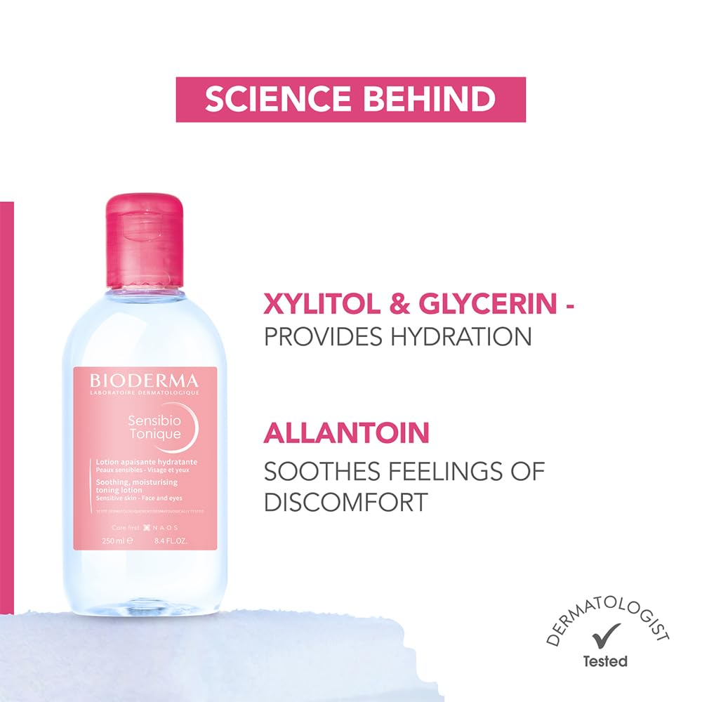 Bioderma bottle with ingredients listed on a white background